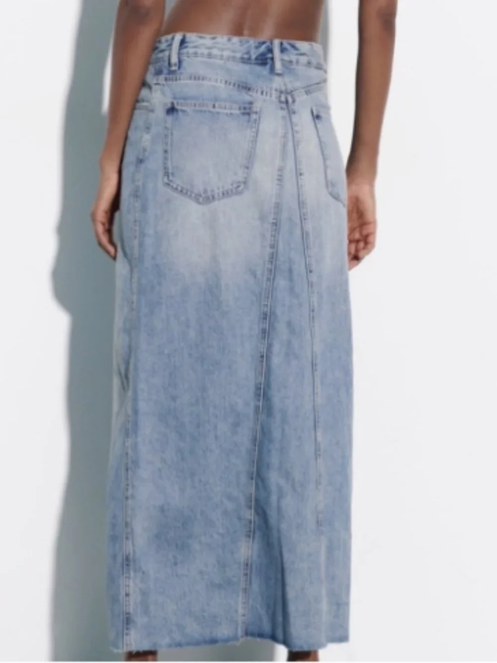 Zara Light Blue Denim Midi Maxi Skirt Asymmetric Fly Raw Hem BRAND NEW NWT XXL - Picture 5 of 15